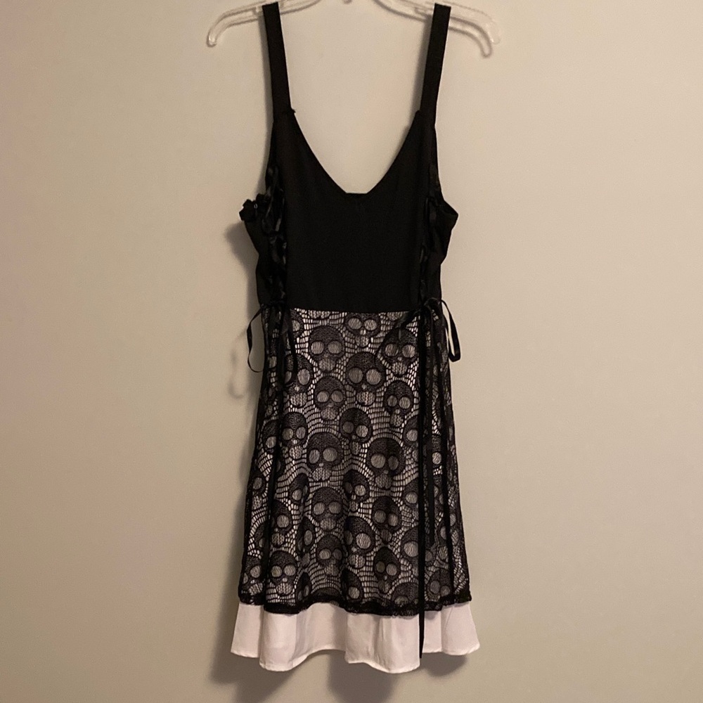 Black and White Lacey Overlay Mini Dress with skull design